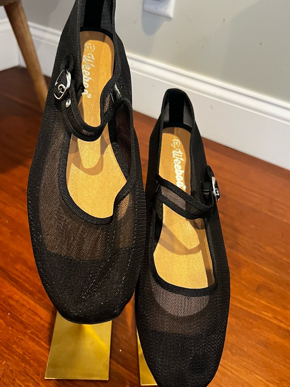 Black Mary Jane Flats with Buckle Strap - Mesh Comfort